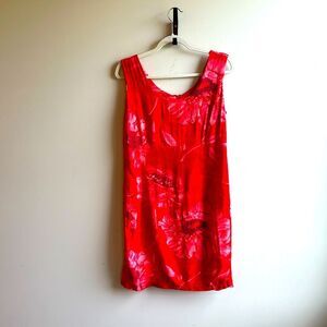 Vintage Jams World Red Floral Sleeveless Slip Dress Knee Length Hawaiian Large
